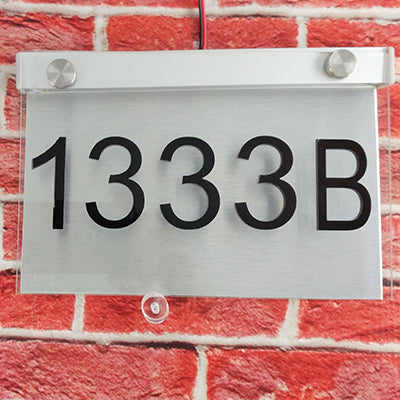 LED Illuminated Modern House Numbers, Rectangle Clear Acrylic and Brushed Aluminum Double Panel