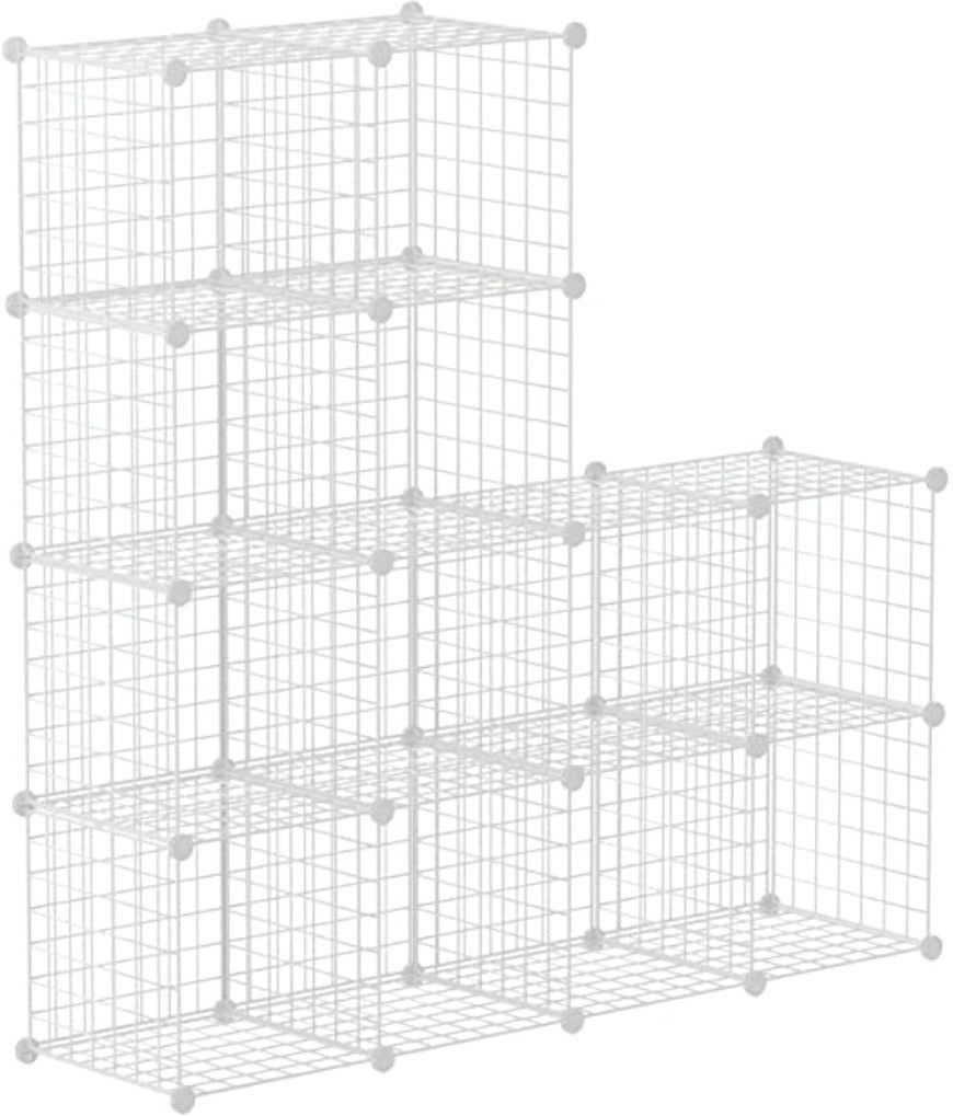 Wire Panel Storage Shelves. Patented Interlock Cubes, Free-standing or Wall-hanging, 14" or 16" cubes, Black or White, Sturdy and Heavy Duty. (12 Cubs)