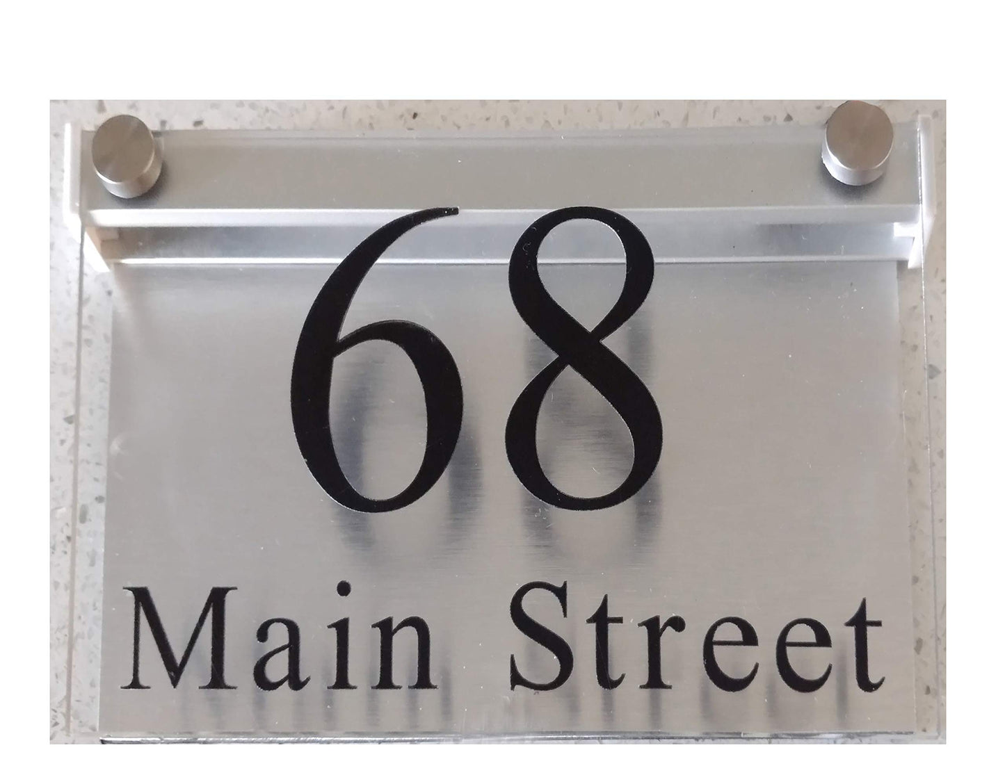 LED Illuminated Modern House Numbers, Rectangle Clear Acrylic and Brushed Aluminum Double Panel