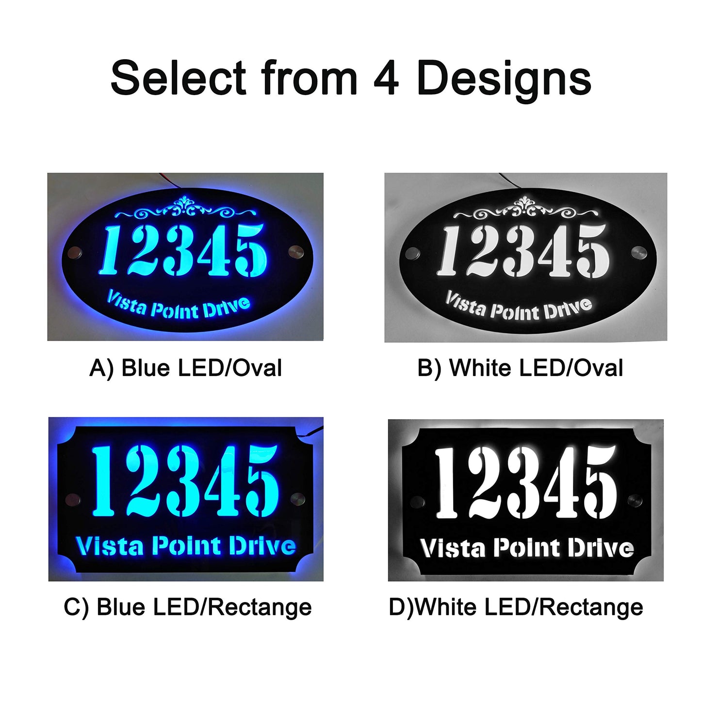 Custom House Address Plaque, LED illuminated Acrylic Sign, Stylish and Durable.