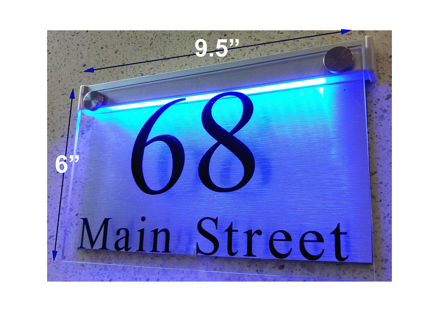 LED Illuminated Modern House Numbers, Rectangle Clear Acrylic and Brushed Aluminum Double Panel