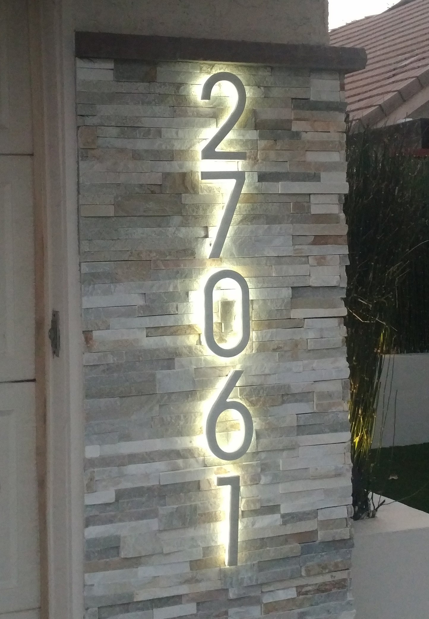 Backlit door numbers, made to order. Select your size, color, font and power sources.