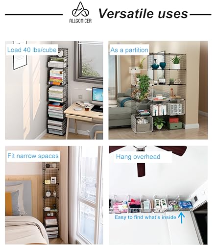 Wire Panel Storage Shelves. Patented Interlock Cubes, Free-standing or Wall-hanging, 14" or 16" cubes, Black or White, Sturdy and Heavy Duty. (12 Cubs)