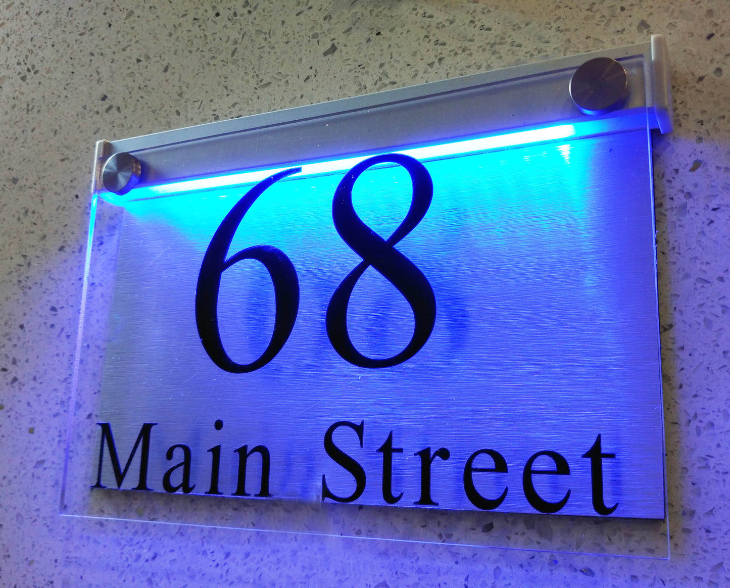 LED Illuminated Modern House Numbers, Rectangle Clear Acrylic and Brushed Aluminum Double Panel
