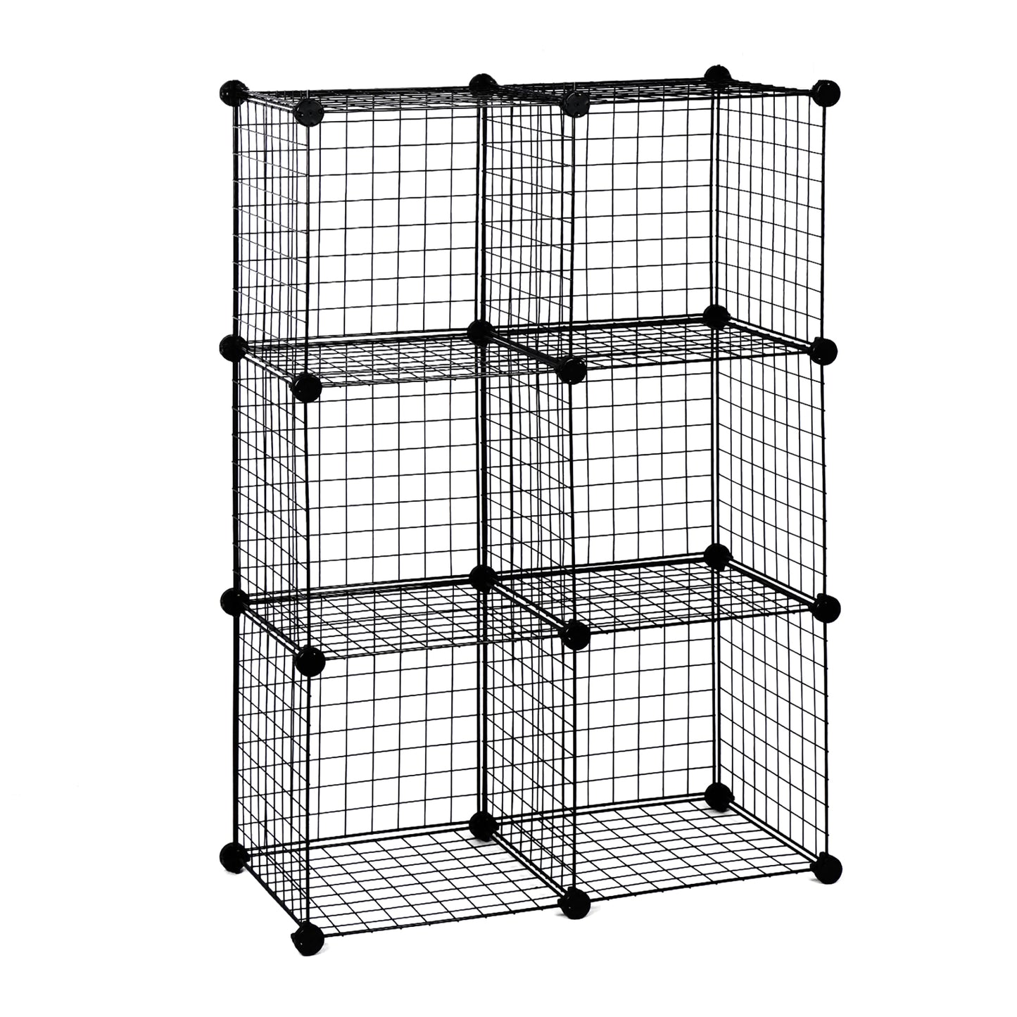 Wire Panel Storage Shelves. Patented Interlock Cubes, Free-standing or Wall-hanging, 14" or 16" cubes, Black or White Sturdy and Heavy Duty (6 Cubs)