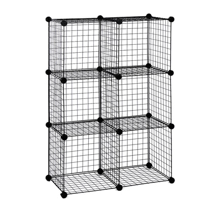 Wire Panel Storage Shelves. Patented Interlock Cubes, Free-standing or Wall-hanging, 14" or 16" cubes, Black or White Sturdy and Heavy Duty (6 Cubs)