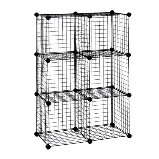 Wire Panel Storage Shelves. Patented Interlock Cubes, Free-standing or Wall-hanging, 14" or 16" cubes, Black or White Sturdy and Heavy Duty (6 Cubs)