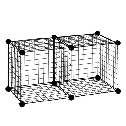 Wire Panel Storage Shelves. Patented Interlock Cubes, Free-standing or WEall-hanging, 14" or 16" Cubic Units, Sturdy and Heavy Duty, Black or White (2 Cubs)