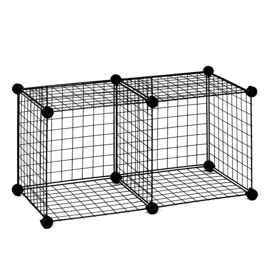 Wire Panel Storage Shelves. Patented Interlock Cubes, Free-standing or WEall-hanging, 14" or 16" Cubic Units, Sturdy and Heavy Duty, Black or White (2 Cubs)