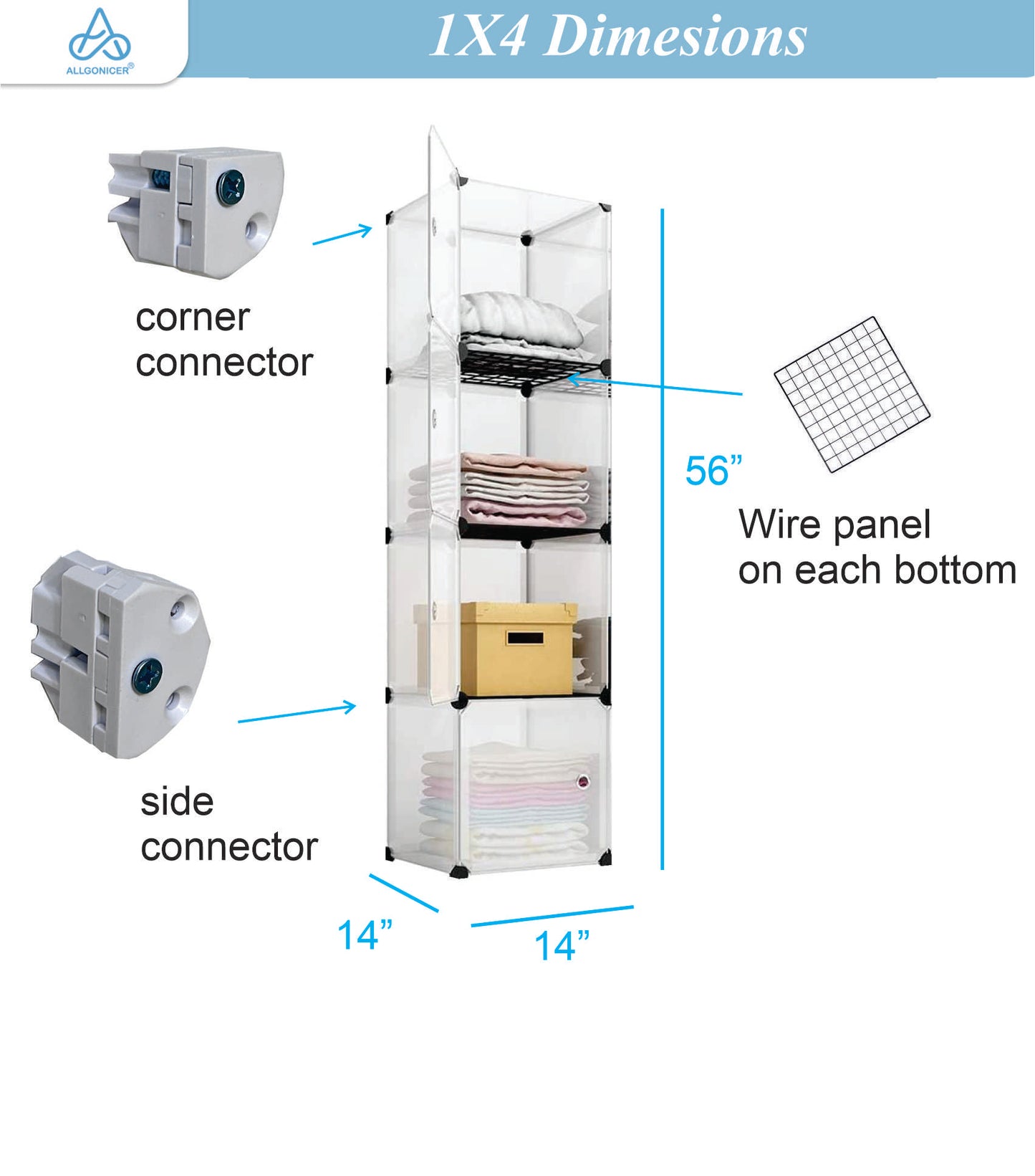 Poly Panel Storage Organizer Shelves, Floor-standing or Wall hanging (1Wx4H=4cubes)