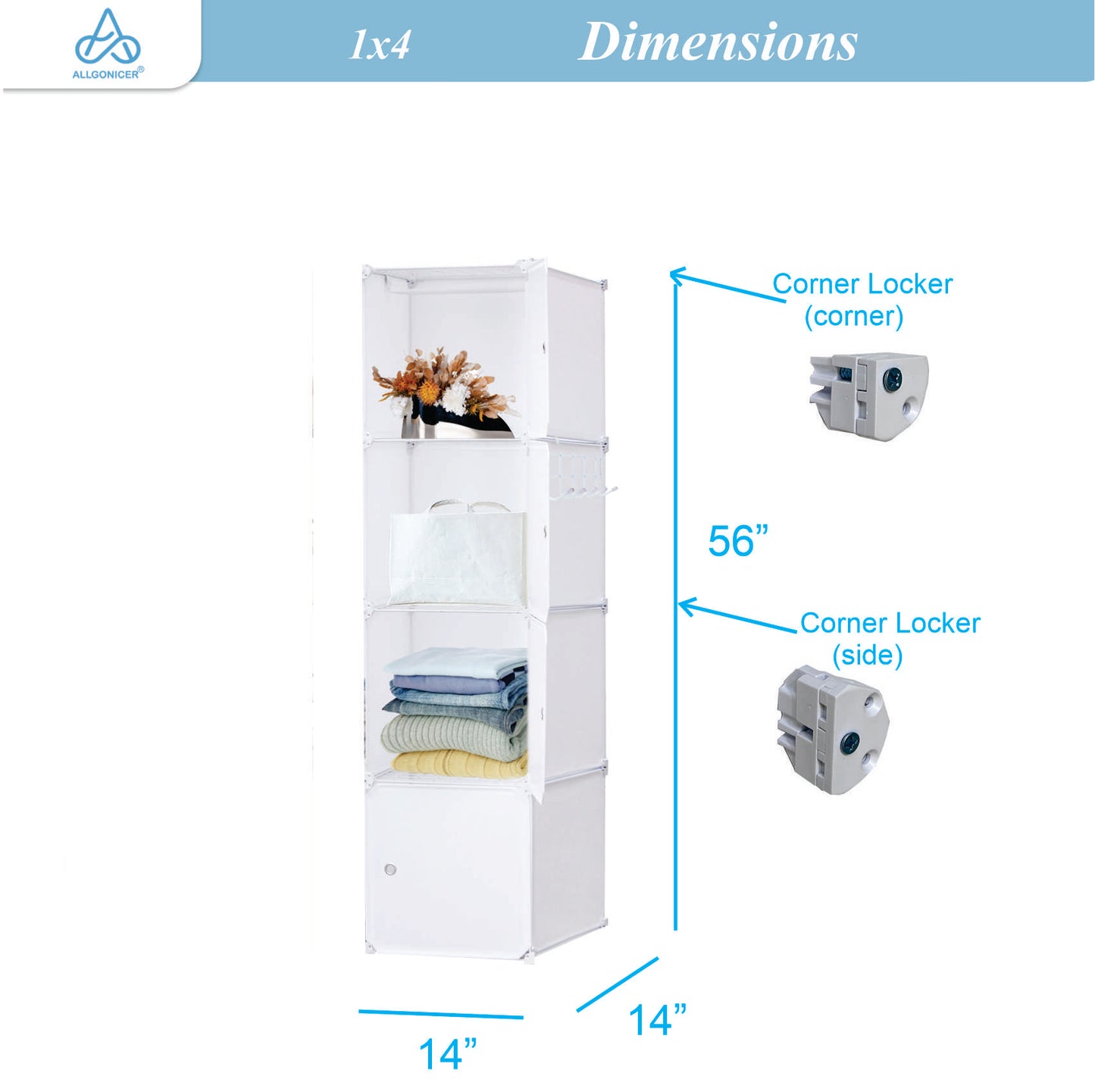 Poly Panel Storage Organizer Shelves, Floor-standing or Wall hanging (1Wx4H=4cubes)