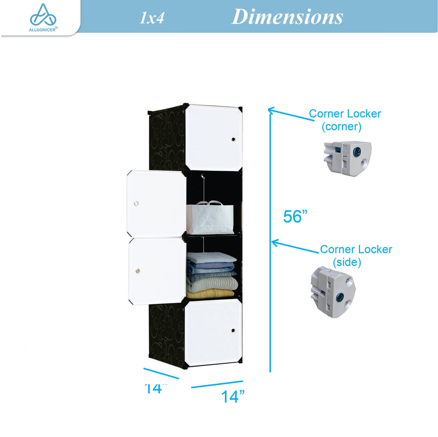 Poly Panel Storage Organizer Shelves, Floor-standing or Wall hanging (1Wx4H=4cubes)