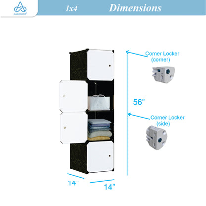 Poly Panel Storage Organizer Shelves, Floor-standing or Wall hanging (1Wx4H=4cubes)