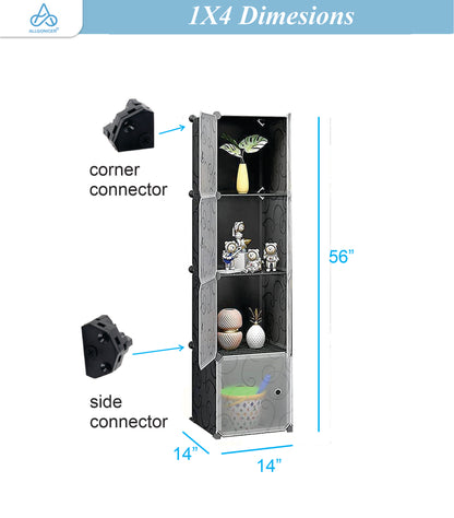 Poly Panel Storage Organizer Shelves, Floor-standing or Wall hanging (1Wx4H=4cubes)