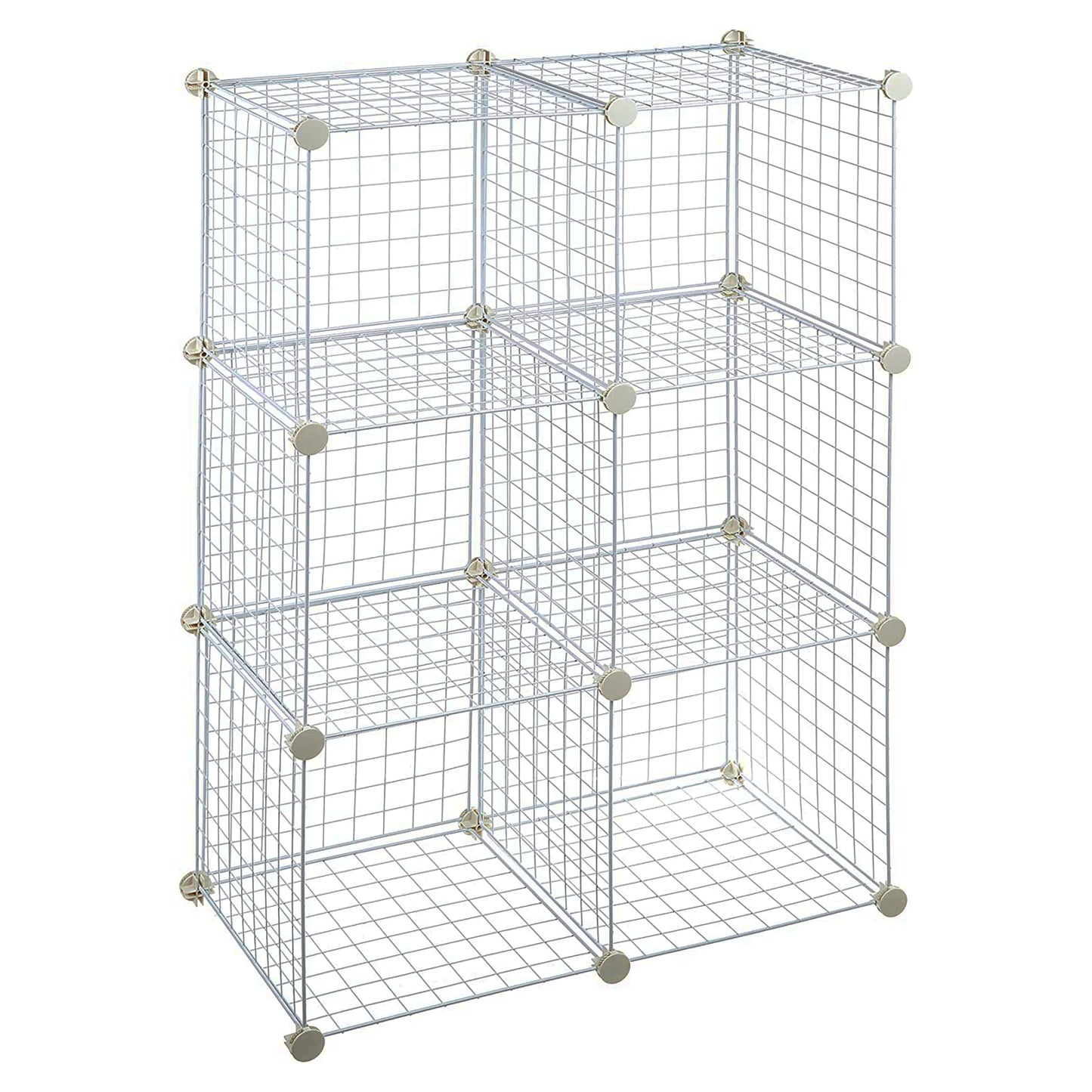 Wire Panel Storage Shelves. Patented Interlock Cubes, Free-standing or Wall-hanging, 14" or 16" cubes, Black or White Sturdy and Heavy Duty (6 Cubs)