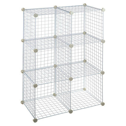 Wire Panel Storage Shelves. Patented Interlock Cubes, Free-standing or Wall-hanging, 14" or 16" cubes, Black or White Sturdy and Heavy Duty (6 Cubs)