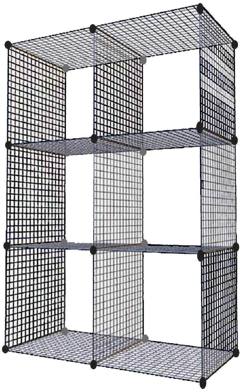 Wire Grid See-through Wall Racks. Interlocked 16" Cubes Mount to Standard 16"-Apart Wall Studs