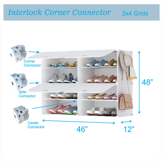 Shoe Racks Organizers Shelves, Floor-Standing or Wall Hanging, Sturdy and extendable. Easy DIY Assembly, for Door Entrance, Closet, and Workplaces (2TierX4Story=8Grids=16 pair shoes)