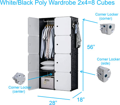 Poly-panel Wardrobes, 14" Wide x18" Deep, 2Wx4H=8 Cubes, Closet Clothes Dresser Storage Organizer