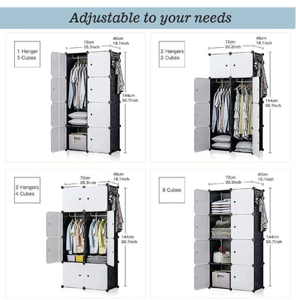 Poly-panel Wardrobes, 14" Wide x18" Deep, 2Wx4H=8 Cubes, Closet Clothes Dresser Storage Organizer