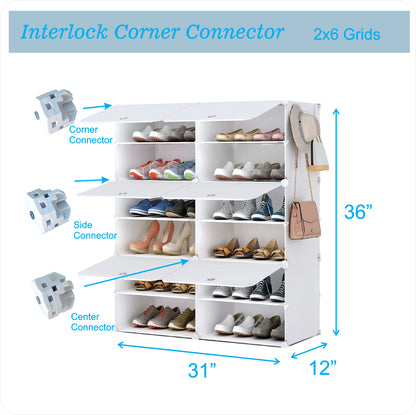 Shoe Racks 2x6 cubes Organizers Shelves, Floor-Standing or Wall Hanging, Sturdy and extendable.  (2TierX 6Story=12Grids=24 pair shoes)