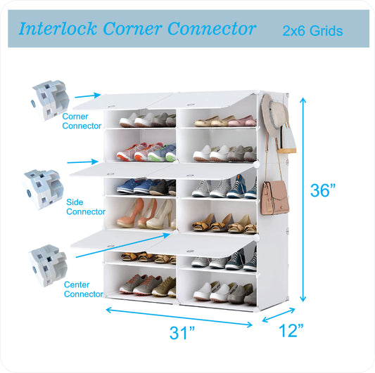 Shoe Racks 2x6 cubes Organizers Shelves, Floor-Standing or Wall Hanging, Sturdy and extendable.  (2TierX 6Story=12Grids=24 pair shoes)