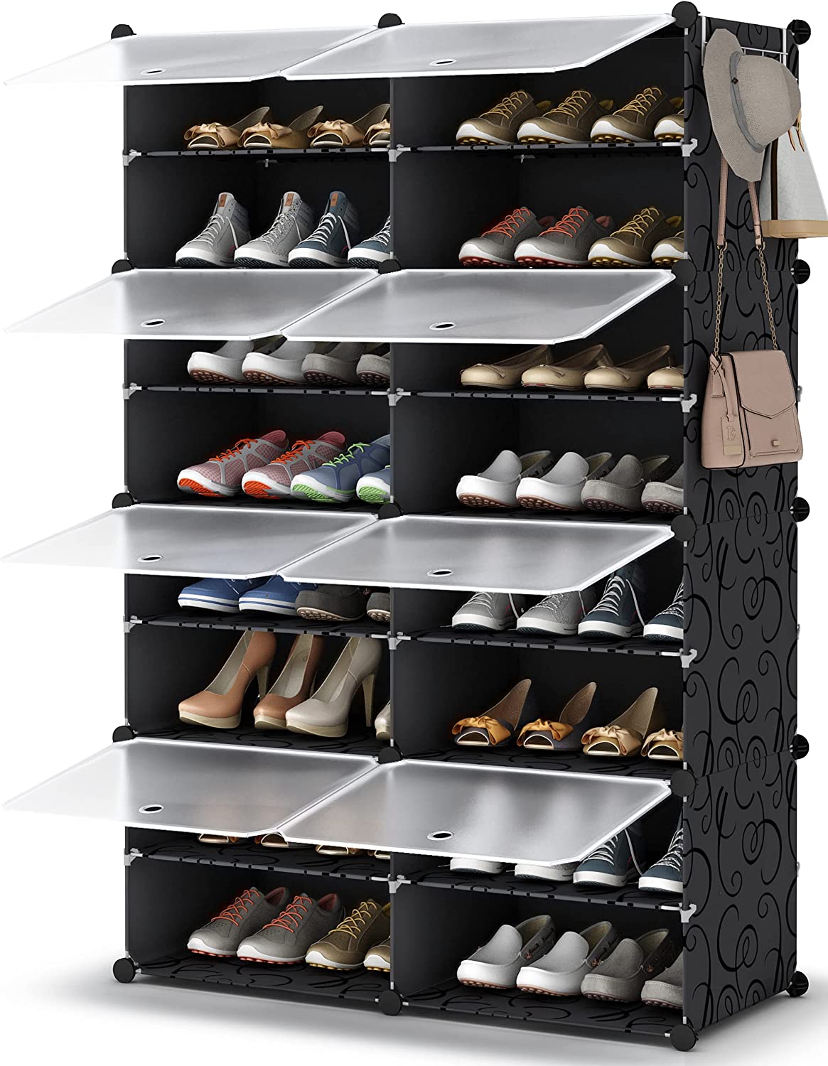 Shoe Racks 2Teir X 8Story fit 32 pair shoes, Patented Interlocked Cubes, Floor-Standing or Wall Hanging, Sturdy and extendable