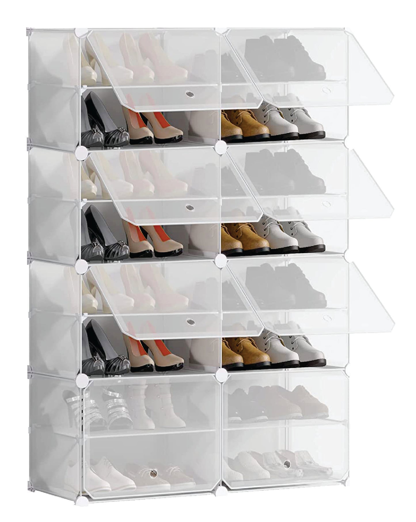 Shoe Racks 2Teir X 8Story fit 32 pair shoes, Patented Interlocked Cubes, Floor-Standing or Wall Hanging, Sturdy and extendable