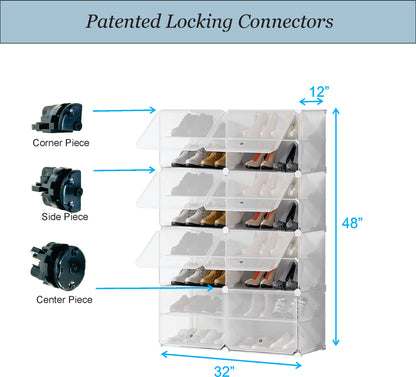 Shoe Racks 2Teir X 8Story fit 32 pair shoes, Patented Interlocked Cubes, Floor-Standing or Wall Hanging, Sturdy and extendable