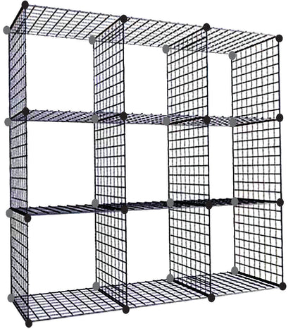 Wire Grid See-through Wall Racks. Interlocked 16" Cubes Mount to Standard 16"-Apart Wall Studs