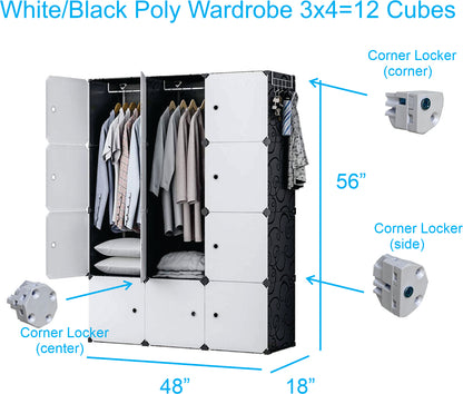 Poly-panel Wardrobes,14" Wide x 18" deep. 3Wx4H=12 cubes, Closet Clothes Dresser Storage Organizer