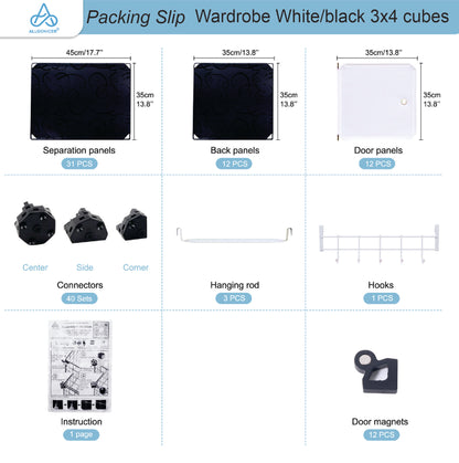 Poly-panel Wardrobes,14" Wide x 18" deep. 3Wx4H=12 cubes, Closet Clothes Dresser Storage Organizer