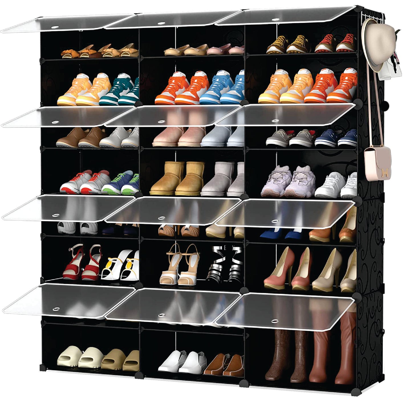 Shoe Racks 3Tierx8Story cubes Organizers Shelves, Floor-Standing or Wall Hanging, Sturdy and extendable. 24Grids (48 pairs)