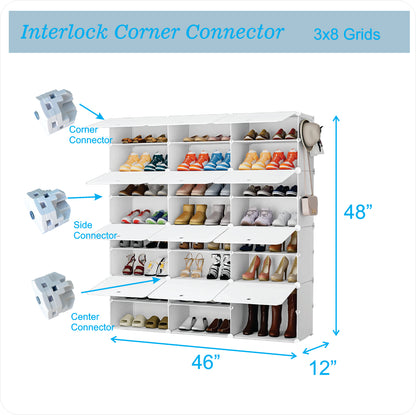 Shoe Racks 3Tierx8Story cubes Organizers Shelves, Floor-Standing or Wall Hanging, Sturdy and extendable. 24Grids (48 pairs)