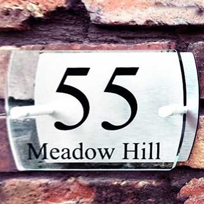 Modern House Plaque Home Number Address, Acrylic and Brushed Aluminum Double Panel Size