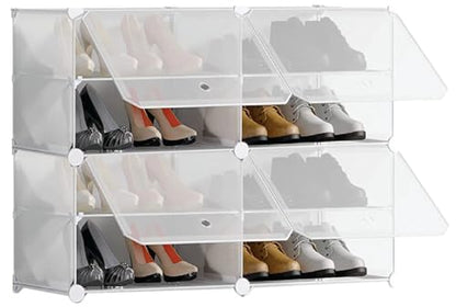 Shoe Racks Organizers Shelves, Floor-Standing or Wall Hanging, Sturdy and extendable. Easy DIY Assembly, for Door Entrance, Closet, and Workplaces (2TierX4Story=8Grids=16 pair shoes)