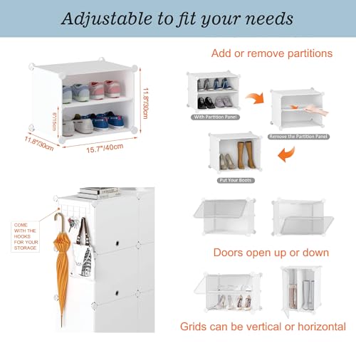 Shoe Racks Organizers Shelves, Floor-Standing or Wall Hanging, Sturdy and extendable. Easy DIY Assembly, for Door Entrance, Closet, and Workplaces (2TierX4Story=8Grids=16 pair shoes)