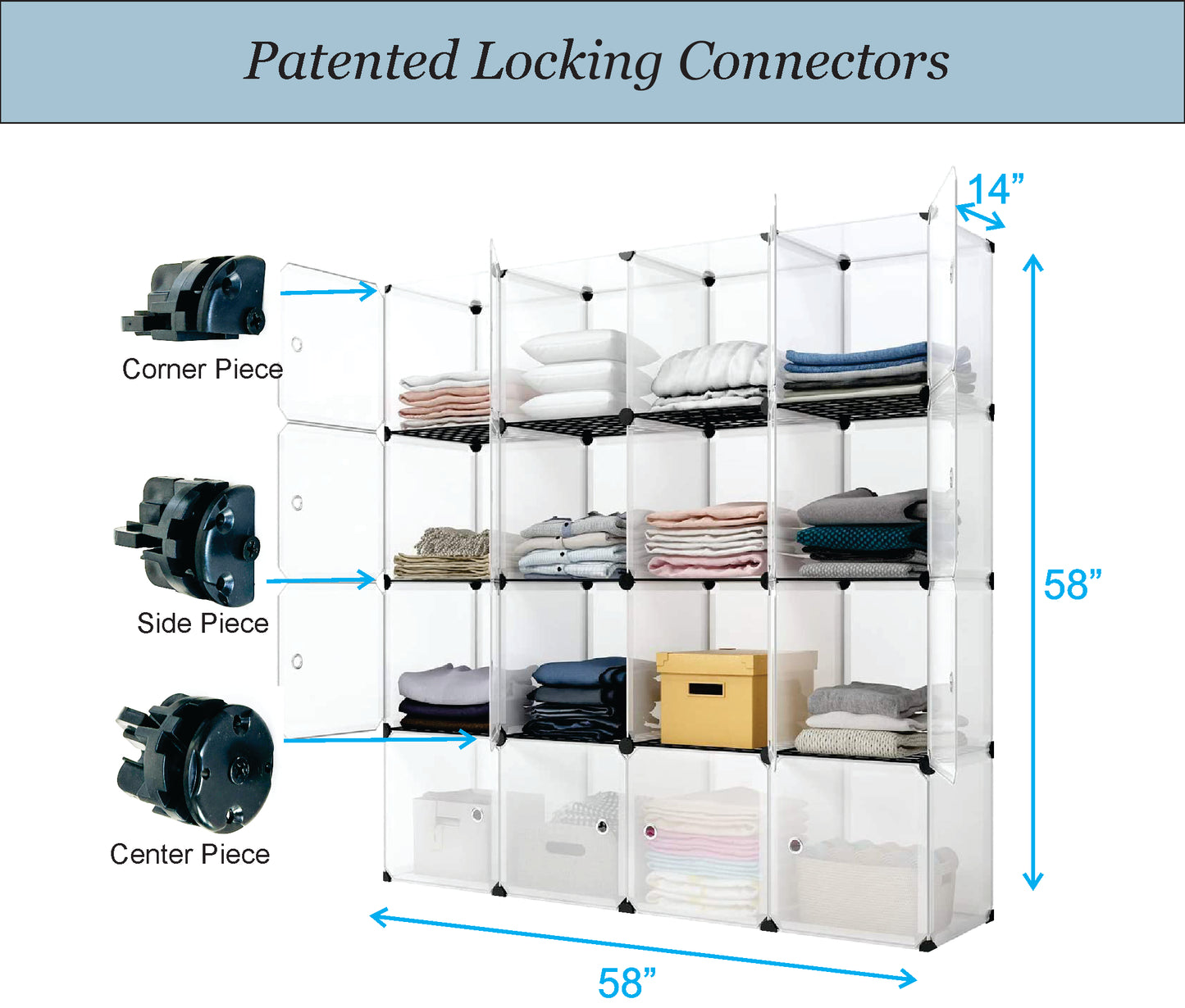 Storage Cube Organizer Shelves, DIY Assemble, Floor-standing, Wall hanging, Sturdy and free assembly, for garage, closet, and office (4Wx4H=16cubes)