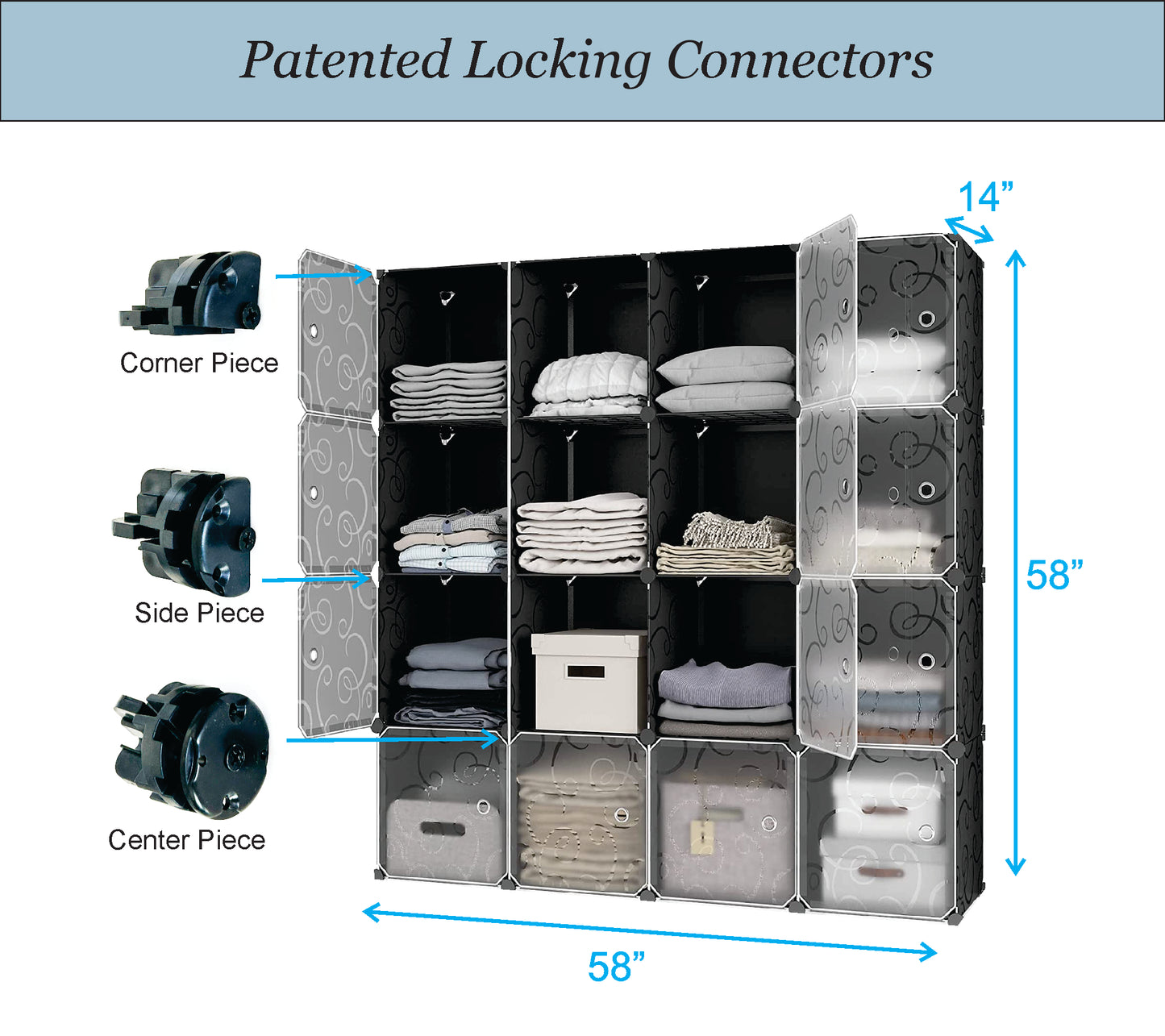 Storage Cube Organizer Shelves, DIY Assemble, Floor-standing, Wall hanging, Sturdy and free assembly, for garage, closet, and office (4Wx4H=16cubes)