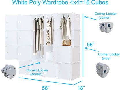 Poly-panel Wardrobes, 14" Wide x18" Deep, 4WX4H=16 Cubes, Closet Clothes Dresser Storage Organizer