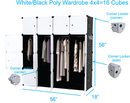 Poly-panel Wardrobes, 14" Wide x18" Deep, 4WX4H=16 Cubes, Closet Clothes Dresser Storage Organizer