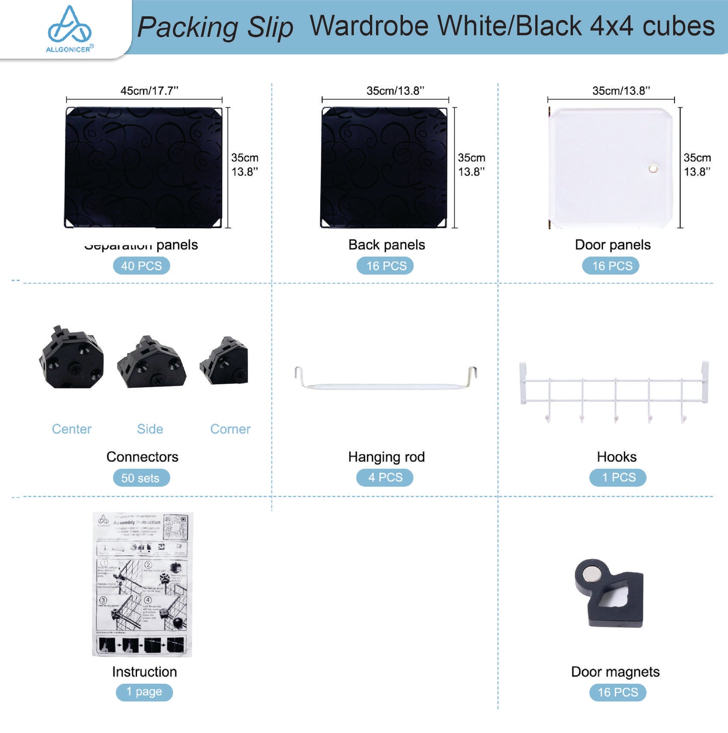 Poly-panel Wardrobes, 14" Wide x18" Deep, 4WX4H=16 Cubes, Closet Clothes Dresser Storage Organizer