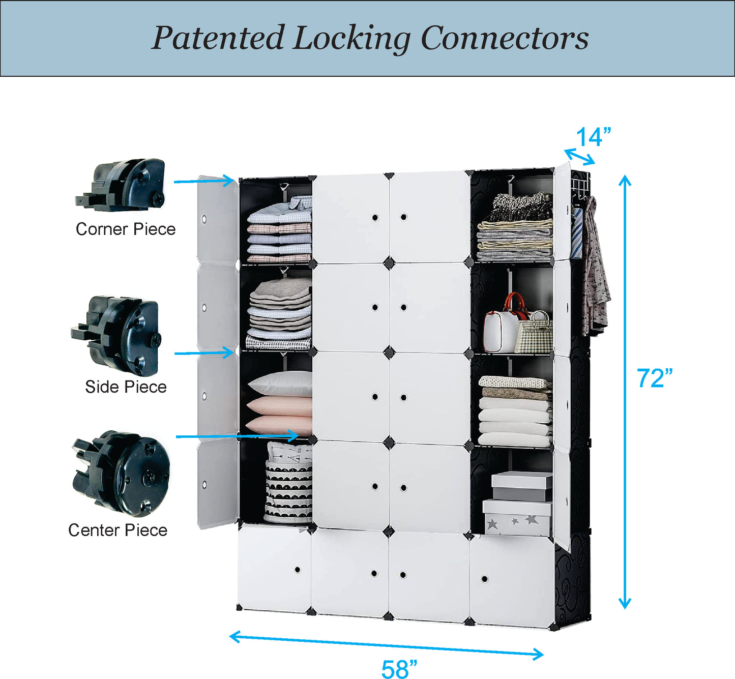 Storage Cube Organizer Shelves, 4x5 cubes, DIY Assemble, Floor-standing, Wall hanging