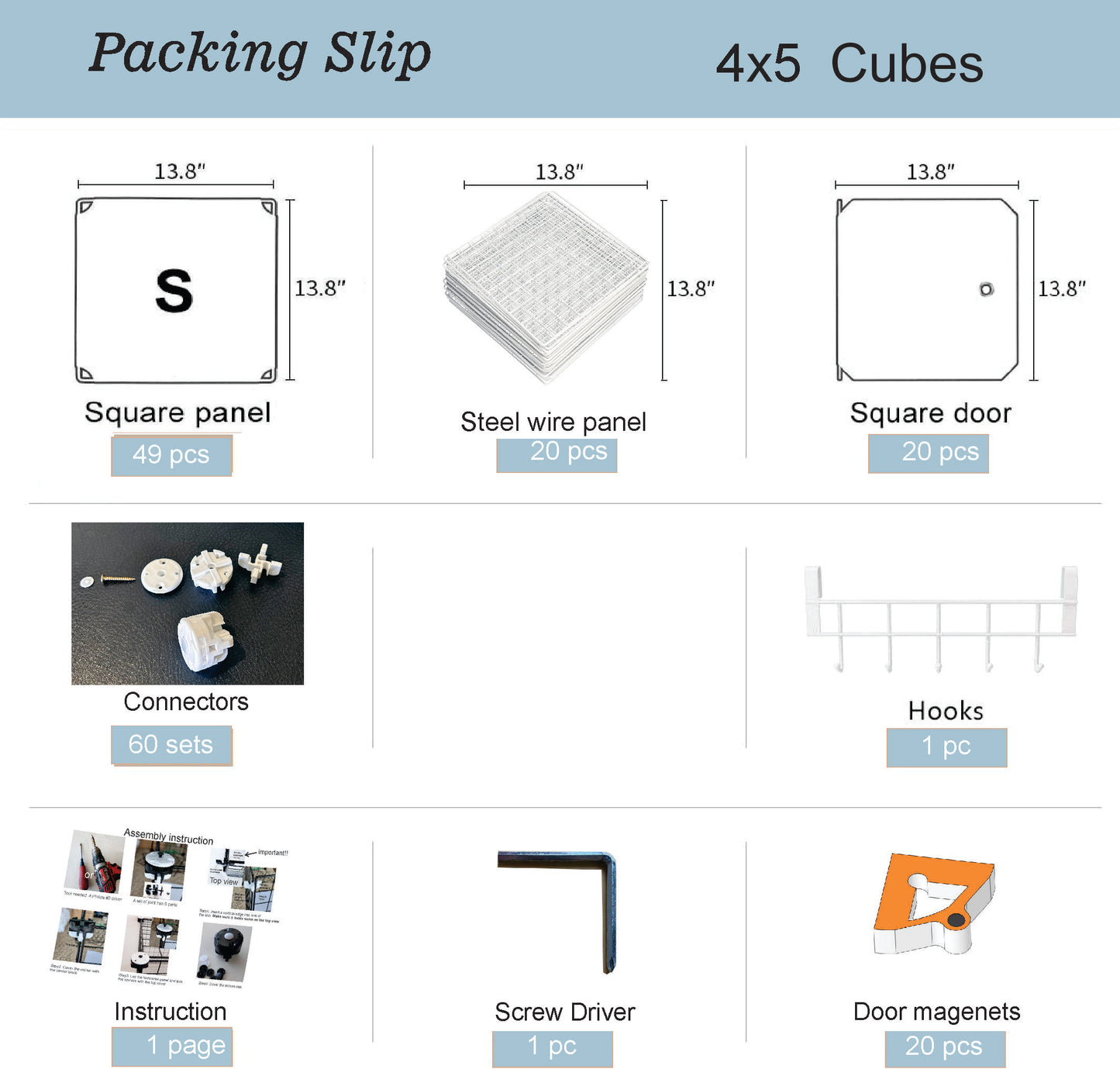 Storage Cube Organizer Shelves, 4x5 cubes, DIY Assemble, Floor-standing, Wall hanging