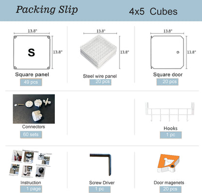 Storage Cube Organizer Shelves, 4x5 cubes, DIY Assemble, Floor-standing, Wall hanging