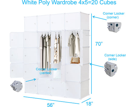 Poly-panel Wardrobes, 14" Wide x 18" Deep, 4Wx5H=20Cubes, Armoires, Clothes Dresser, Closet Storage Organizer