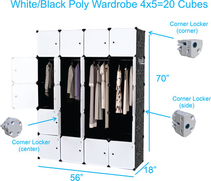 Poly-panel Wardrobes, 14" Wide x 18" Deep, 4Wx5H=20Cubes, Armoires, Clothes Dresser, Closet Storage Organizer