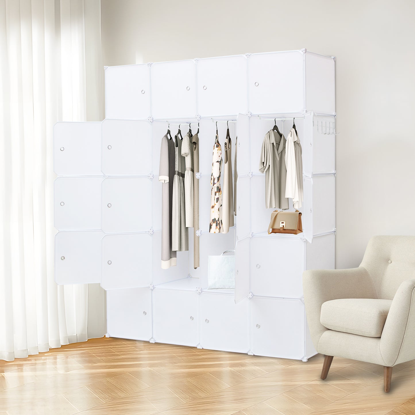 Poly-panel Wardrobes, 14" Wide x 18" Deep, 4Wx5H=20Cubes, Armoires, Clothes Dresser, Closet Storage Organizer