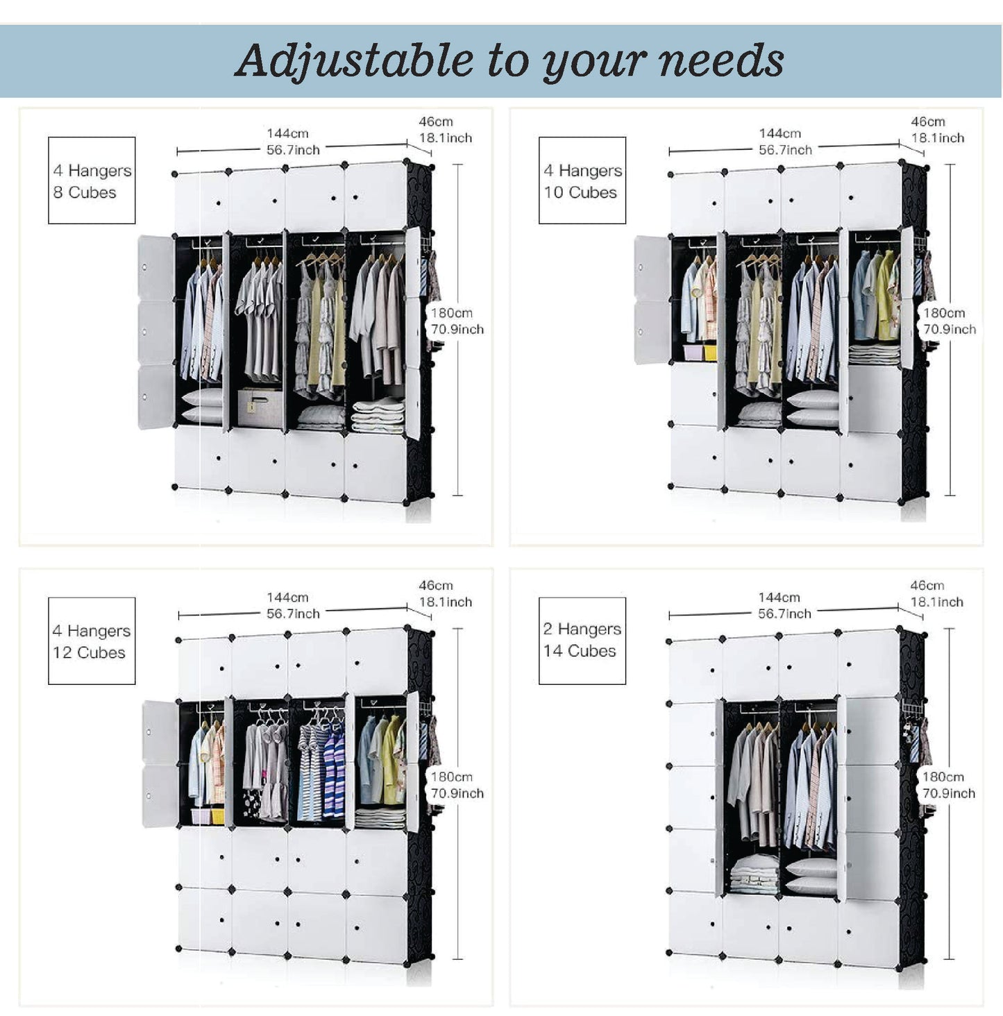 Poly-panel Wardrobes, 14" Wide x 18" Deep, 4Wx5H=20Cubes, Armoires, Clothes Dresser, Closet Storage Organizer