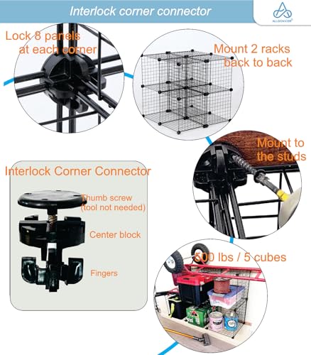 Wire Panel Storage Shelves. Patented Interlock Cubes, Free-standing or WEall-hanging, 14" or 16" Cubic Units, Sturdy and Heavy Duty, Black or White (2 Cubs)